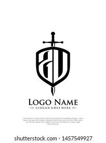 initial ZU letter with shield style logo template vector