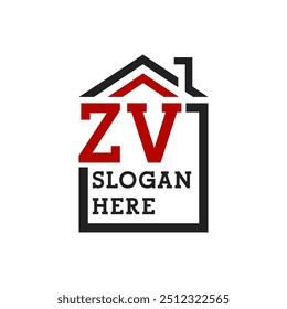 Logotipo inicial da casa ZV para telhado. Letra ZV Logotipo imobiliário