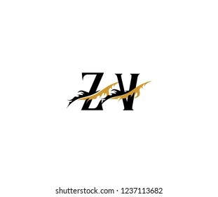 Initial ZV Letter with Luxury Swoosh Flame Organic Feather Wings Logotype