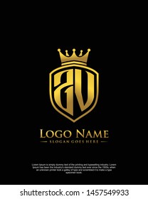 initial ZV letter with shield style logo template vector