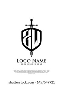 initial ZW letter with shield style logo template vector