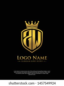 initial ZW letter with shield style logo template vector