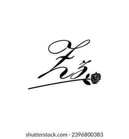 Initial ZZ handwriting flower typography ornament modern
