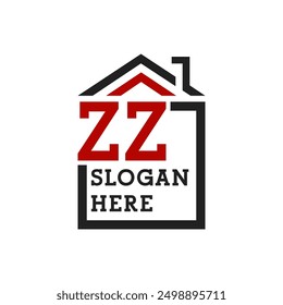 Initial ZZ house logo for Roofing. Letter ZZ Real Estate Logo