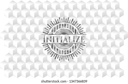 Initialize grey emblem. Retro with geometric cube white background