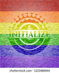 Initialize on mosaic background with the colors of the LGBT flag