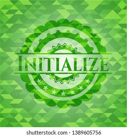 Initialize realistic green emblem. Mosaic background. Vector Illustration. Detailed.
