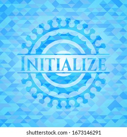 Initialize realistic sky blue emblem. Mosaic background