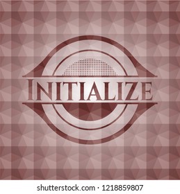Initialize red emblem or badge with abstract geometric pattern background. Seamless.