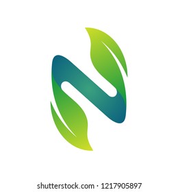 initial/letter n logo design with leaf shape