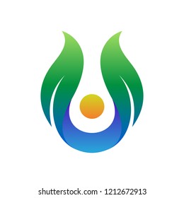 initial/letter u logo with people,water drop and leaf shape, initial letter u for health care logo