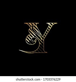 Letra Initai Y Luxury Logo Icon Diseño de Vector Línea de Banda Dorada.