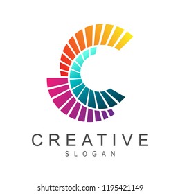 initial/monogram C logo design with colorful line art style