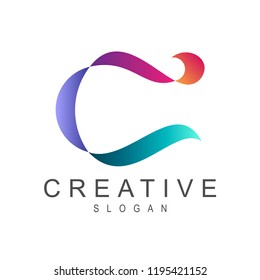 
initial/monogram letter C logo design inspiration with multicolored wave style