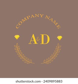Iniciales AD letra monograma empresa de oro diamante lujo
