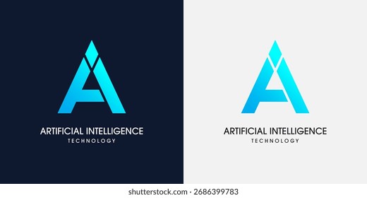 Design inicial do logotipo AI. Logotipo da tecnologia AI da letra. Símbolo de inteligência artificial. Grande conceito de processamento de dados. Empresa de tecnologia, robótica e inovação. Ilustração vetorial.