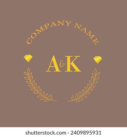 Initials AK letter monogram diamond gold company luxury