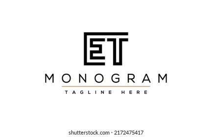 Initials alphabet letters ET or TE monogram logo