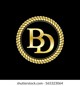 initials b and d logo luxurious golden letters with gold rope
