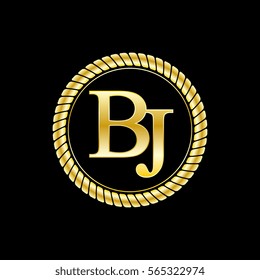 initials b and j logo luxurious golden letters with gold rope
