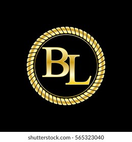 initials b and l logo luxurious golden letters with gold rope