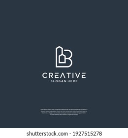 Iniciales b estilo de arte de línea con inspiración de diseño de logotipo de construcción