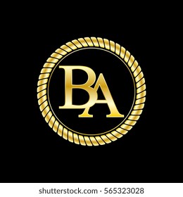 initials b and a logo luxurious golden letters with gold rope