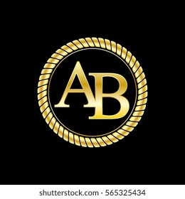 initials a and b logo luxurious golden letters with gold rope