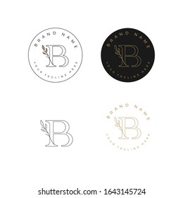logotipo de las iniciales B con un estilo lujoso, con tallo de hoja minimalista, adecuado para un logotipo de belleza, salón de belleza o para cosas que se sientan femeninas