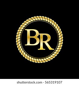 initials b and r logo luxurious golden letters with gold rope