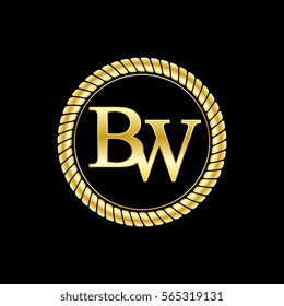 initials b and w logo luxurious golden letters with gold rope