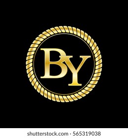 initials b and y logo luxurious golden letters with gold rope