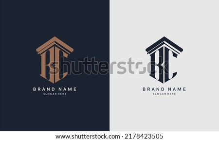 initials BC logo with pillar element. Best for law firm company, legal, lawyer vector monogram design.