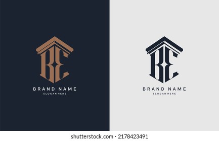 initials BE logo with pillar element. Best for law firm company, legal, lawyer vector monogram design.