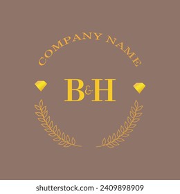 Iniciales Letra BH monograma diamante oro de lujo compañía