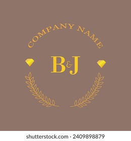 Iniciales carta BJ monograma empresa de oro diamante lujo