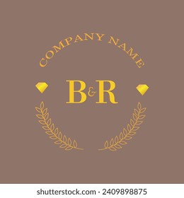 Iniciales Letra BR monograma diamante oro de lujo
