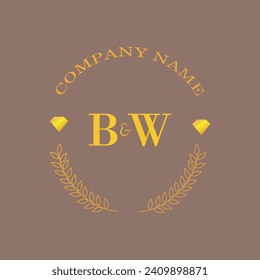 Iniciales carta BW monograma empresa de oro diamante lujo