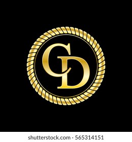 initials c and d logo luxurious golden letters with gold rope