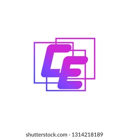 The initials C and E colored gradient combination of blue and pink. CE vector design logo