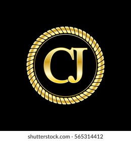initials c and j logo luxurious golden letters with gold rope