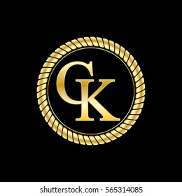 initials c and k logo luxurious golden letters with gold rope