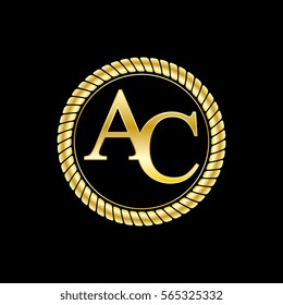 initials a and c logo luxurious golden letters with gold rope