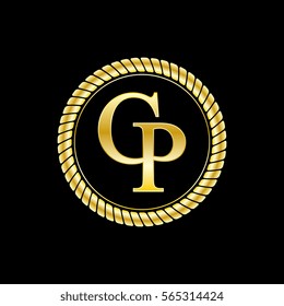 initials c and p logo luxurious golden letters with gold rope