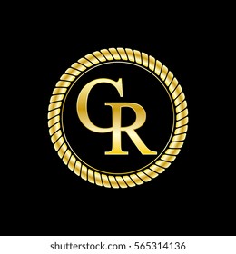initials c and r logo luxurious golden letters with gold rope