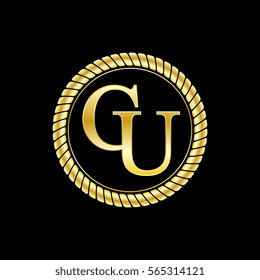 initials c and u logo luxurious golden letters with gold rope