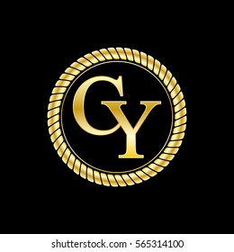 initials c and y logo luxurious golden letters with gold rope