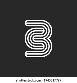 Initials CB or BC letters logo monogram black and white thin lines, minimal creative c3 emblem, two letters C and B together mark combination