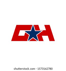 The initials CH logo with a red star in between. Monocrom, design flat, for CH or HC companies. -Vector