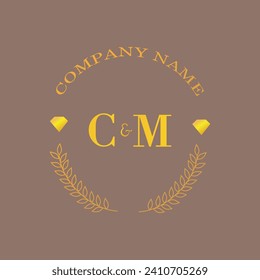 Iniciales CM letra monograma empresa de oro diamante lujo